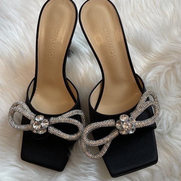Mach & Mach Satin Double Bow Square Toe Mule - Picture 1 of 3